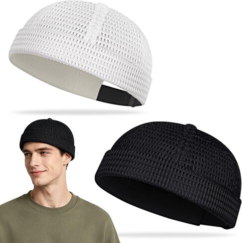 2 Pack Breathable Brimless Hat for Men Summer Style Mesh Tang Ultra Cooling Skull Adjustable Hip-Hop Cap Black and White in Kuwait