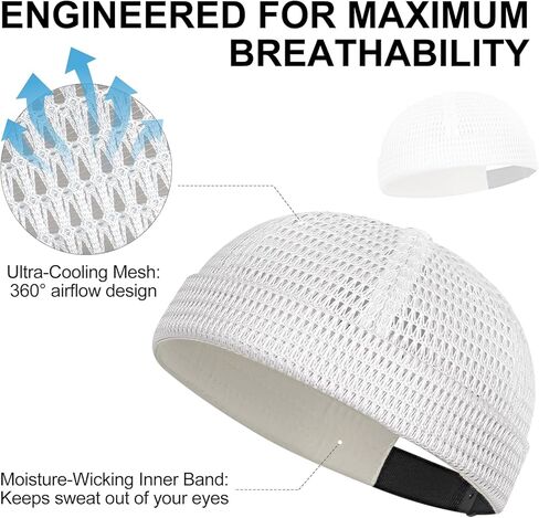 2 Pack Breathable Brimless Hat for Men Summer Style Mesh Tang Ultra Cooling Skull Adjustable Hip-Hop Cap Black and White in Kuwait