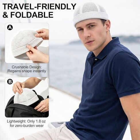 2 Pack Breathable Brimless Hat for Men Summer Style Mesh Tang Ultra Cooling Skull Adjustable Hip-Hop Cap Black and White in Kuwait
