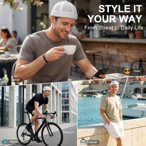 2 Pack Breathable Brimless Hat for Men Summer Style Mesh Tang Ultra Cooling Skull Adjustable Hip-Hop Cap Black and White in Kuwait