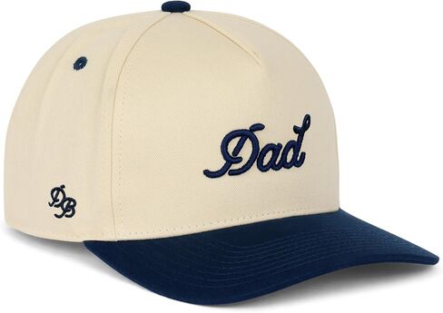 قبعة Snapback منظمة من Dad للرجال - شعار مطرز منتفخ ثلاثي الأبعاد، كريمي وكحلي، إغلاق سريع قابل للتعديل، قبعة عالية الجودة مكونة من 5 ألواح - قبعة هدية مضحكة للأب in Kuwait