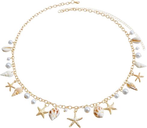 Doble Layered Baroque Pearl Beaded Waist Chain Belts, Trendy Shell Conch Tassel Pendant Belt for Women Ocean Coquette Hawaii Beach Bikini Jewelry Gift in Kuwait