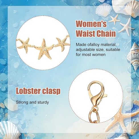 cobee Gold Starfish Waist Chain Belt for Women, Starfish Body Chain Shell Belly Chains Adjustable Bikini Link Waist Summer Beach Jewelry for Women in Kuwait