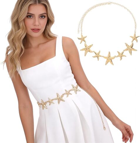 cobee Gold Starfish Waist Chain Belt for Women, Starfish Body Chain Shell Belly Chains Adjustable Bikini Link Waist Summer Beach Jewelry for Women in Kuwait