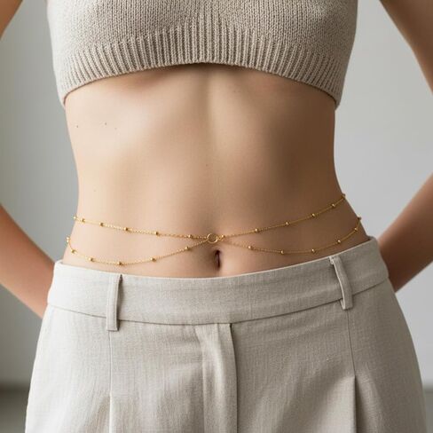 Waist Chain for Women Layered Belly Chains Adjustable Simple Bikini Beads Chain Summer Dainty Sparkle Gold Chains Belt for Jewelry Gifts Vacation Beach Accessories Prom Halloween Christmas in Kuwait