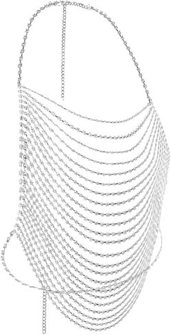 Multi-Layer Body Chain Necklace Rhinestone Chain Halter Top Body Jewelry Sexy Tassel Chest Chain Rave Nightclub Accessory in Kuwait