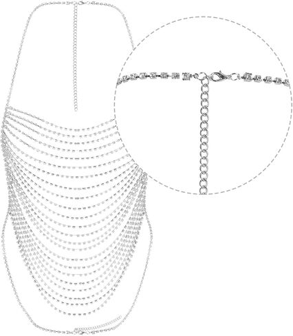 Multi-Layer Body Chain Necklace Rhinestone Chain Halter Top Body Jewelry Sexy Tassel Chest Chain Rave Nightclub Accessory in Kuwait