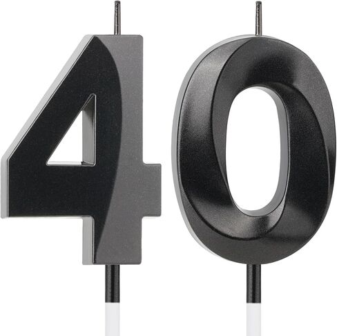 زينة عيد الميلاد الأربعين للرجال والنساء، شمعة عيد ميلاد سوداء رقم 40 للكعك، 4.7 بوصة رقم 40 شمعة كعكة توبر، شموع عيد الميلاد الأربعين للنساء والرجال، لوازم الحفلات المميزة in Kuwait