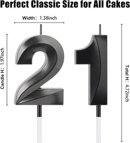 21st Birthday Decorations for Him Her, Black Number 21 Birthday Candle for Cake, 4.7 Inch Number 21 Candle Cake Topper, 21st Birthday Candles for Cake, Milestone Party Supplies in Kuwait