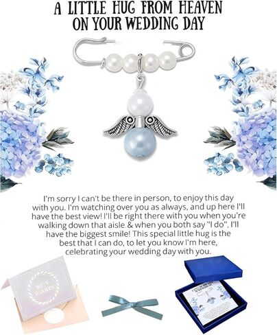 Something Blue Gifts for Brides Set- Bride Pin and Cute Bow Personalized Wedding Day Gift Guardian Angel Charm Attaches to Bridal Bouquet charm Dress, Memory Memorial Gifts from Mom Dad Sister Friends in Saudi Arabia