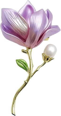 Vintage Jade Orchid Brooch with Pearl Chinese Style Magnolia Flower Floral Pin for Women Party Jewelry Accessory for Blouse, Scarf or Jacket in Saudi Arabia