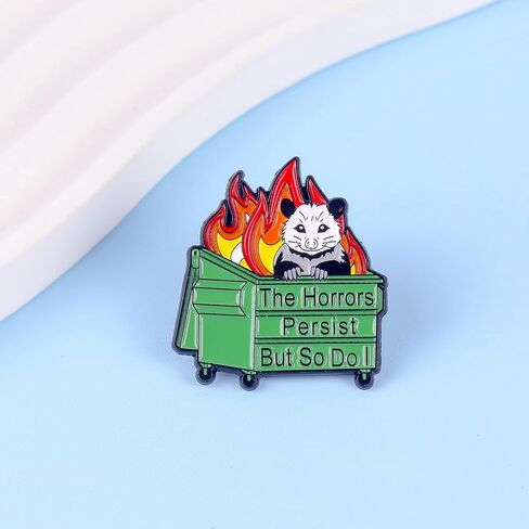تستمر الرعب ولكن كذلك أنا Dumpster Fire Opossum Pin Brooch، دبوس المينا للدعم العاطفي، هدية لزميل العمل الصديق القلق وقح، دبابيس المشاعر الفوضوية، شارة طية صدر السترة ذات الفكاهة الداكنة من Opossum، ملحقات ميمي القلق in Kuwait