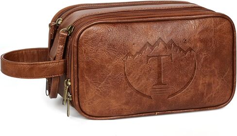 Personalized Toiletry Bag for Men,Father Day Gift for Dad Husband,Engraved Mens Toiletry Travel Bag,Waterproof PU Leather Shaving Bag,Mens Birthday Gift Ideas for Him,Groomsmen Gifts Brown- M in Saudi Arabia