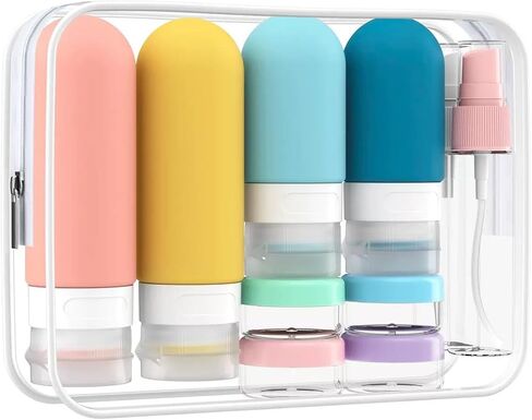 17 Pack Travel Bottles for Toiletries, TSA Approved Leak Proof Silicone Travel Containers for Toiletries with Label-Dopamine Color in Saudi Arabia