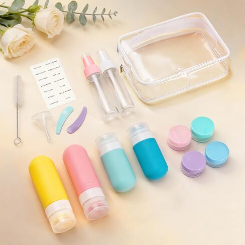17 Pack Travel Bottles for Toiletries, TSA Approved Leak Proof Silicone Travel Containers for Toiletries with Label-Dopamine Color in Saudi Arabia