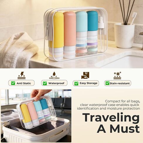 17 Pack Travel Bottles for Toiletries, TSA Approved Leak Proof Silicone Travel Containers for Toiletries with Label-Dopamine Color in Saudi Arabia