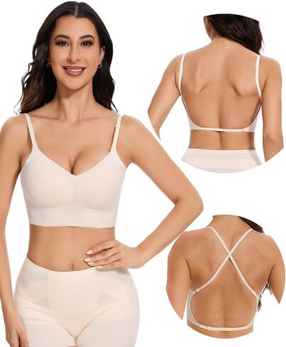 Low Back Bra - Backless Bra, Seamless Bralette for Women Wireless Multiway Convertible Halter Bras in Saudi Arabia