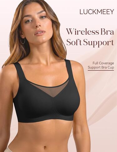 LUCKMEEY Jelly Bras for Women No Underwire Wireless Bras Removable Wide Straps (U/Cross) Push Up Mesh Seamless T-Shirt Bra in Saudi Arabia