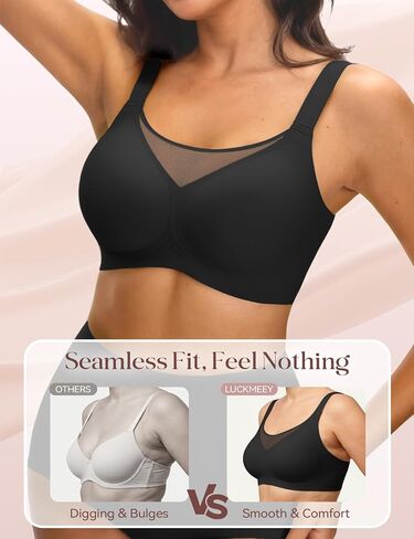 LUCKMEEY Jelly Bras for Women No Underwire Wireless Bras Removable Wide Straps (U/Cross) Push Up Mesh Seamless T-Shirt Bra in Saudi Arabia