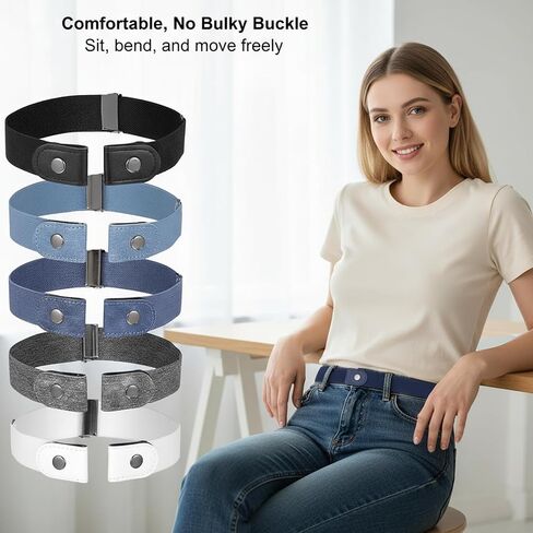 5 Pcs No Buckle Belts for Women, Elastic Belts for Women, Invisible Stretch Buckleless Waist Belts, Adjustable No Buckle Belt Set for Jeans Pants Dresses in Saudi Arabia