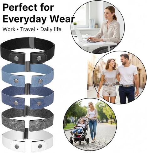 5 Pcs No Buckle Belts for Women, Elastic Belts for Women, Invisible Stretch Buckleless Waist Belts, Adjustable No Buckle Belt Set for Jeans Pants Dresses in Saudi Arabia