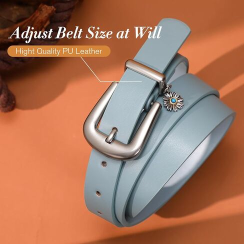 SANSTHS Skinny Women Belt for Jeans Pants Dresses, Thin PU Leather Belts for Women with Silver Alloy Buckle in Kuwait