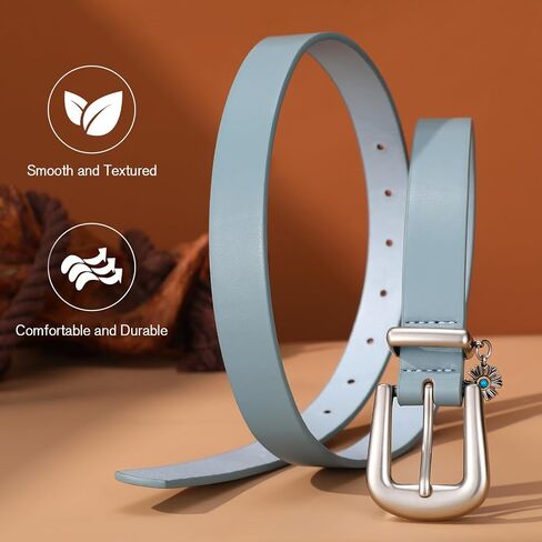 SANSTHS Skinny Women Belt for Jeans Pants Dresses, Thin PU Leather Belts for Women with Silver Alloy Buckle in Kuwait