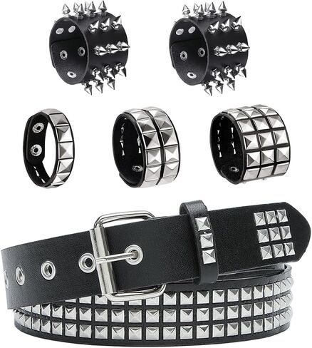 YMO حزام أسود مرصع، سوار مرصع أساور Punk Emo Spiked Cuffs Goth برشام أساور مسننة Grunge Emo Accessories للنساء والرجال in Kuwait
