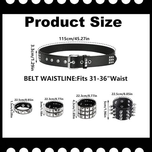 YMO حزام أسود مرصع، سوار مرصع أساور Punk Emo Spiked Cuffs Goth برشام أساور مسننة Grunge Emo Accessories للنساء والرجال in Kuwait