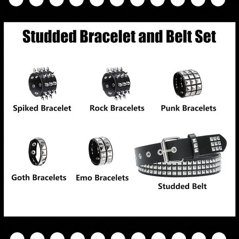 YMO حزام أسود مرصع، سوار مرصع أساور Punk Emo Spiked Cuffs Goth برشام أساور مسننة Grunge Emo Accessories للنساء والرجال in Kuwait