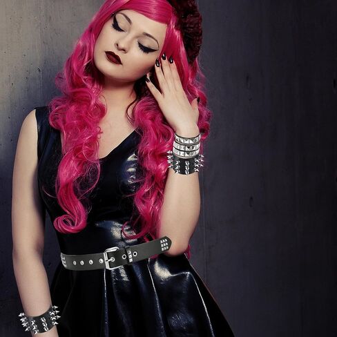 YMO حزام أسود مرصع، سوار مرصع أساور Punk Emo Spiked Cuffs Goth برشام أساور مسننة Grunge Emo Accessories للنساء والرجال in Kuwait