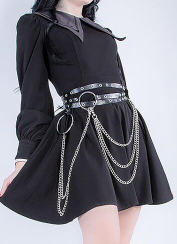 Women Double Layer Waist Belt with Chain, Adjustable Faux Leather Alloy Hip Belt for Street Style Festival Outfits(Waist 26.4-35.4in) in Saudi Arabia