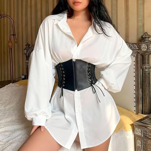 Black Underbust Corset Belt for Women –Elastic Waist Cincher for Renaissance, Pirate & Catwoman Costumes | PU_ Leather Half Corset | 24-32 Inch Waist in Saudi Arabia
