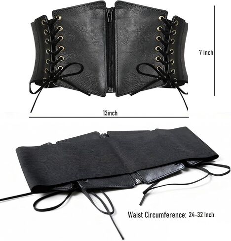 Black Underbust Corset Belt for Women –Elastic Waist Cincher for Renaissance, Pirate & Catwoman Costumes | PU_ Leather Half Corset | 24-32 Inch Waist in Saudi Arabia