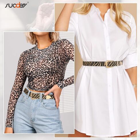 SUOSDEY Women's Leather Belts for Jeans Pants, Vintage Western Belt with Gold/Silver Buckle in Kuwait