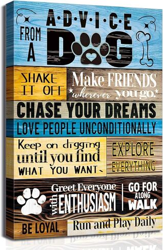 Funny Dog Saying Canva Wall Art Rustic Farmhouse Inspirational Quotes Dog Picture Cute Pets Rules Advice Prints Dog Paws Footprints Poster Painting for Vet Office Dog Lover room Wall Decor Framed in Saudi Arabia