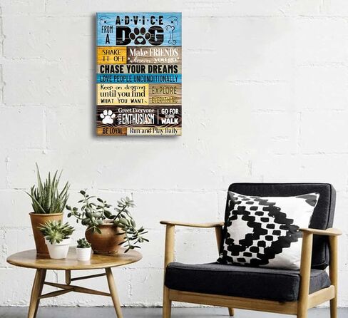 Funny Dog Saying Canva Wall Art Rustic Farmhouse Inspirational Quotes Dog Picture Cute Pets Rules Advice Prints Dog Paws Footprints Poster Painting for Vet Office Dog Lover room Wall Decor Framed in Saudi Arabia