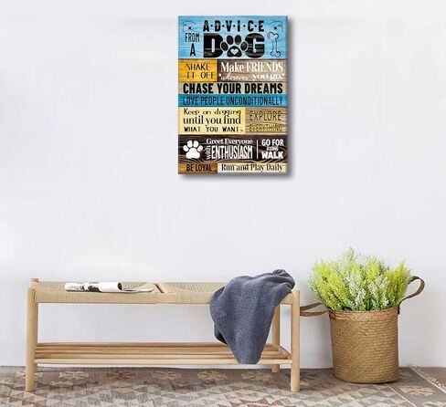 Funny Dog Saying Canva Wall Art Rustic Farmhouse Inspirational Quotes Dog Picture Cute Pets Rules Advice Prints Dog Paws Footprints Poster Painting for Vet Office Dog Lover room Wall Decor Framed in Saudi Arabia