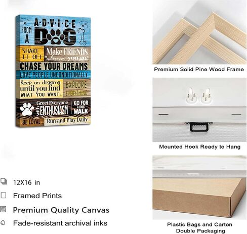 Funny Dog Saying Canva Wall Art Rustic Farmhouse Inspirational Quotes Dog Picture Cute Pets Rules Advice Prints Dog Paws Footprints Poster Painting for Vet Office Dog Lover room Wall Decor Framed in Saudi Arabia