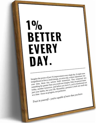 Floating Framed 1% Better Every Day Canvas Wall Art, Modern Quote Painting Picture Wall Decor, Growth Mindset Self Improvement Quote Poster Print Artwork for Office, Gym, Study Home Decoration 8x10in in Saudi Arabia