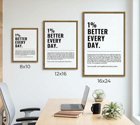 Floating Framed 1% Better Every Day Canvas Wall Art, Modern Quote Painting Picture Wall Decor, Growth Mindset Self Improvement Quote Poster Print Artwork for Office, Gym, Study Home Decoration 8x10in in Saudi Arabia