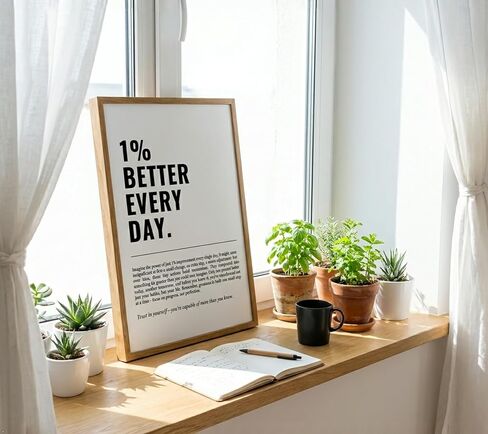 Floating Framed 1% Better Every Day Canvas Wall Art, Modern Quote Painting Picture Wall Decor, Growth Mindset Self Improvement Quote Poster Print Artwork for Office, Gym, Study Home Decoration 8x10in in Saudi Arabia