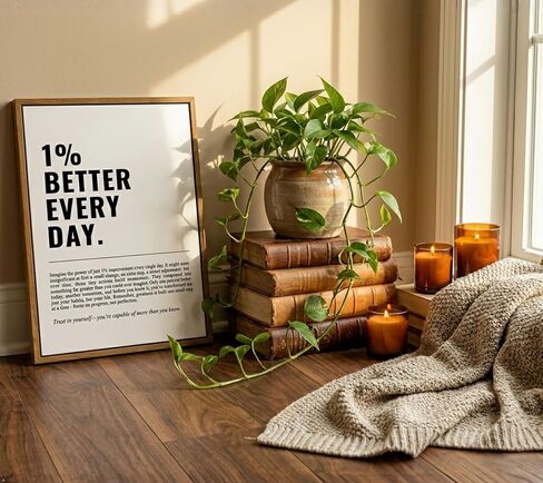 Floating Framed 1% Better Every Day Canvas Wall Art, Modern Quote Painting Picture Wall Decor, Growth Mindset Self Improvement Quote Poster Print Artwork for Office, Gym, Study Home Decoration 8x10in in Saudi Arabia