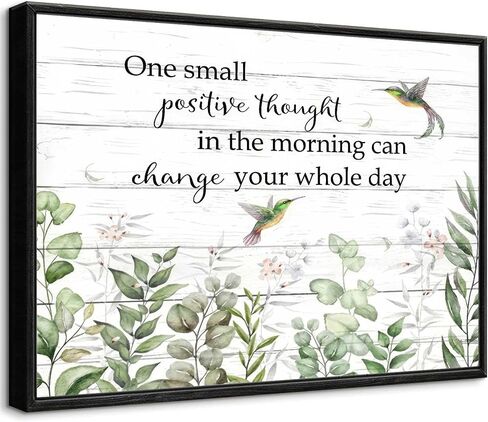 Framed Inspirational Farmhouse Wall Art Sage Green Eucalyptus Leaf Wall Decor Botanical Inspirational Canvas Prints One Small Positive Thought In The Morning Can Change Your Whole Day 16x12inch in Kuwait