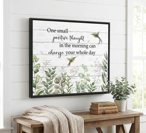 Framed Inspirational Farmhouse Wall Art Sage Green Eucalyptus Leaf Wall Decor Botanical Inspirational Canvas Prints One Small Positive Thought In The Morning Can Change Your Whole Day 16x12inch in Kuwait