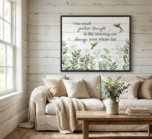 Framed Inspirational Farmhouse Wall Art Sage Green Eucalyptus Leaf Wall Decor Botanical Inspirational Canvas Prints One Small Positive Thought In The Morning Can Change Your Whole Day 16x12inch in Kuwait