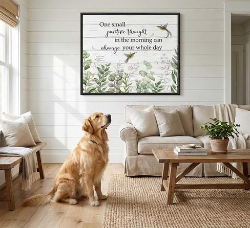 Framed Inspirational Farmhouse Wall Art Sage Green Eucalyptus Leaf Wall Decor Botanical Inspirational Canvas Prints One Small Positive Thought In The Morning Can Change Your Whole Day 16x12inch in Kuwait