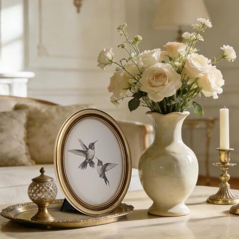 JarThenaAMCS Vintage Gold Framed Wall Art Hummingbird Canvas Prints Ornate Antique Style Picture Frame Sketch Painting for Living Room Bedroom Home Farmhouse Mantel Table Wall Decor, 11.4 x 9.6 Inch in Kuwait