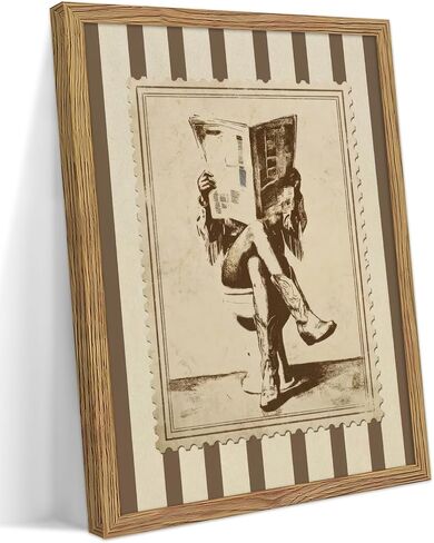 Framed Vintage Cowgirl Funny Bathroom Canvas Wall Art, Retro Stamp Style Western Rustic Wall Decor, Beige Brown Cowboy Boots Picture for Bathroom Laundry Room Bedroom Farmhouse Home Decoration in Kuwait