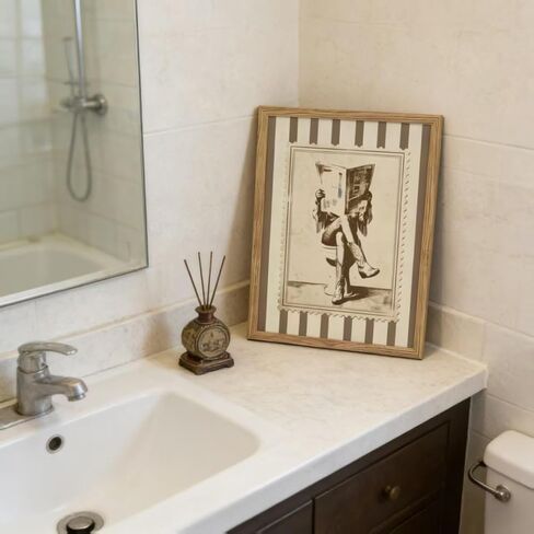 Framed Vintage Cowgirl Funny Bathroom Canvas Wall Art, Retro Stamp Style Western Rustic Wall Decor, Beige Brown Cowboy Boots Picture for Bathroom Laundry Room Bedroom Farmhouse Home Decoration in Kuwait